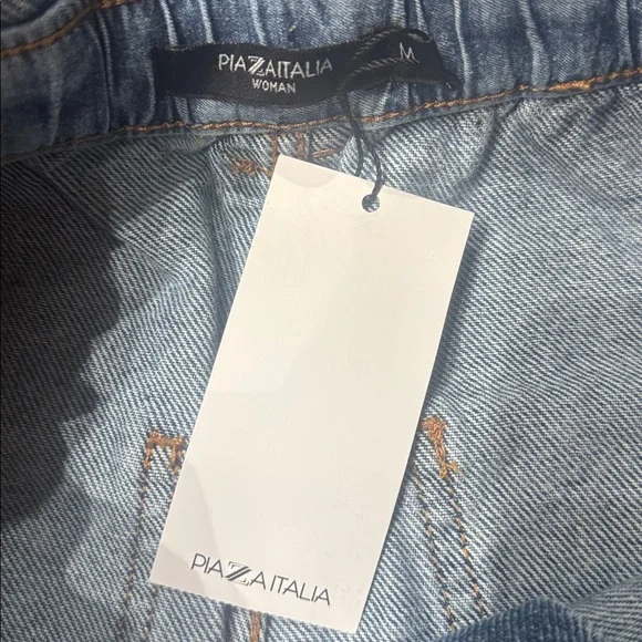 NWT Piaza Italia High Waisted Paperbag Denim Shorts with Belt Size M - Picture 3 of 8